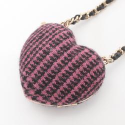 CHANEL Heart Locket Pendant Necklace GP (Gold Plated) Leather Tweed Women's Gold Pink Black AB9485