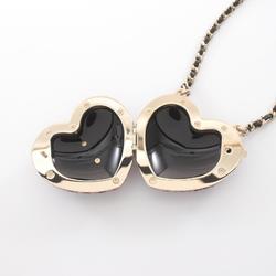 CHANEL Heart Locket Pendant Necklace GP (Gold Plated) Leather Tweed Women's Gold Pink Black AB9485