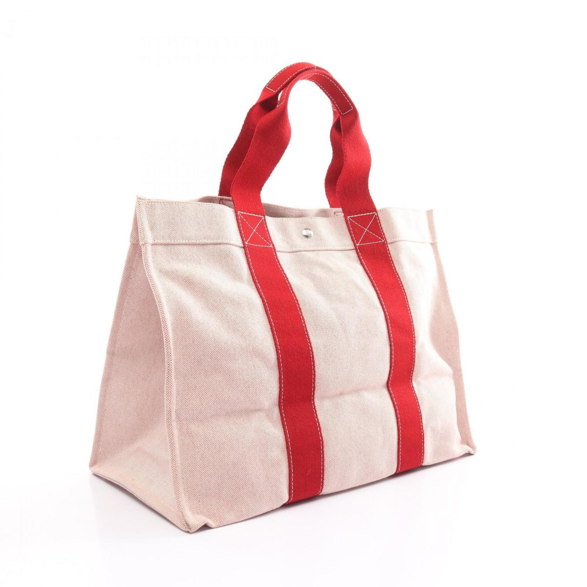 Hermes HERMES Bora GM Tote Bag Canvas Toile H Women's Beige Red