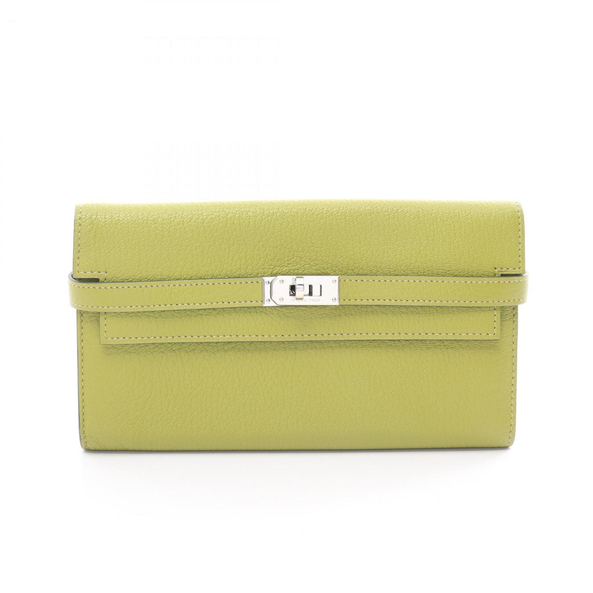 Hermes HERMES Kelly Wallet Bi-fold Long Chevre Women's Green