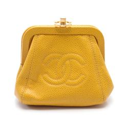 CHANEL Coco Mark Wallet/Coin Case Wallet Leather Women's Yellow