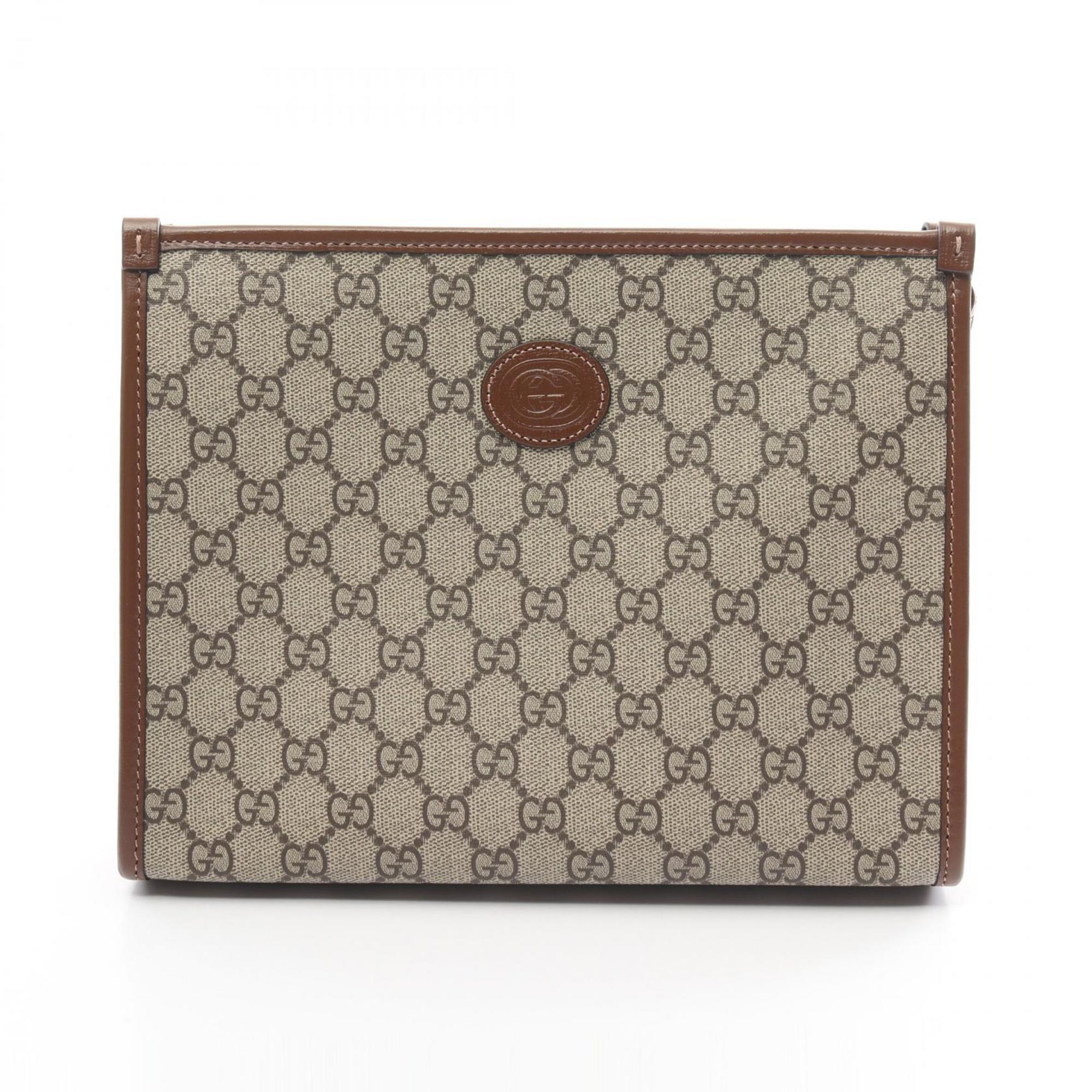 Gucci Interlocking G GG Supreme Second Bag Clutch Coated Canvas Leather Men's Beige Brown 67295692TCG8563