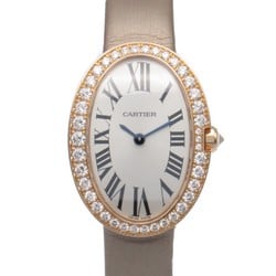 Cartier Baignoire SM Diamond Bezel Wristwatch K18PG (Pink Gold) Leather Strap Women's Silver WB520004