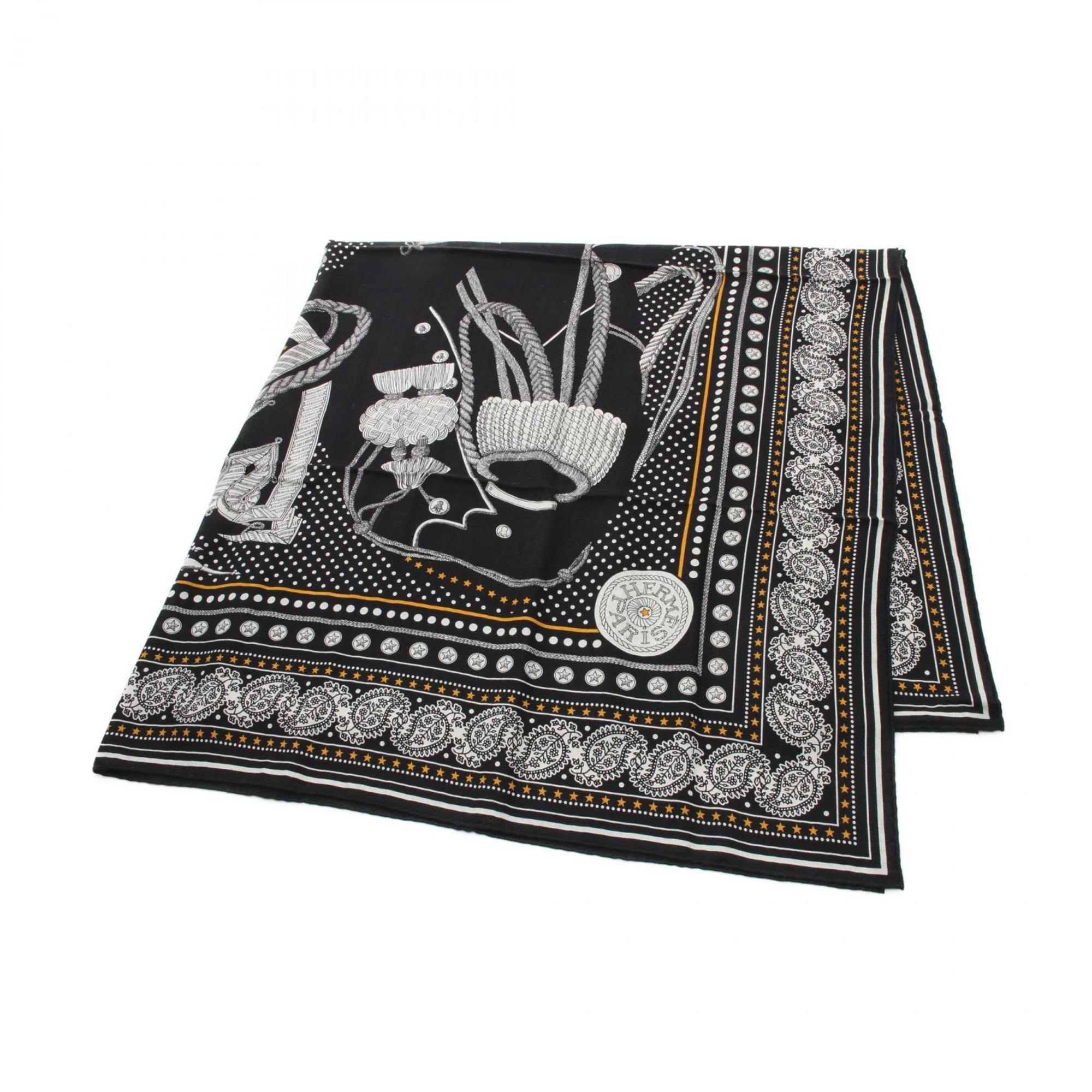 Hermes HERMES Carre Gean 140 ZOUAVES ET DRAGONS Scarf Silk Cashmere Women's Black Multicolor