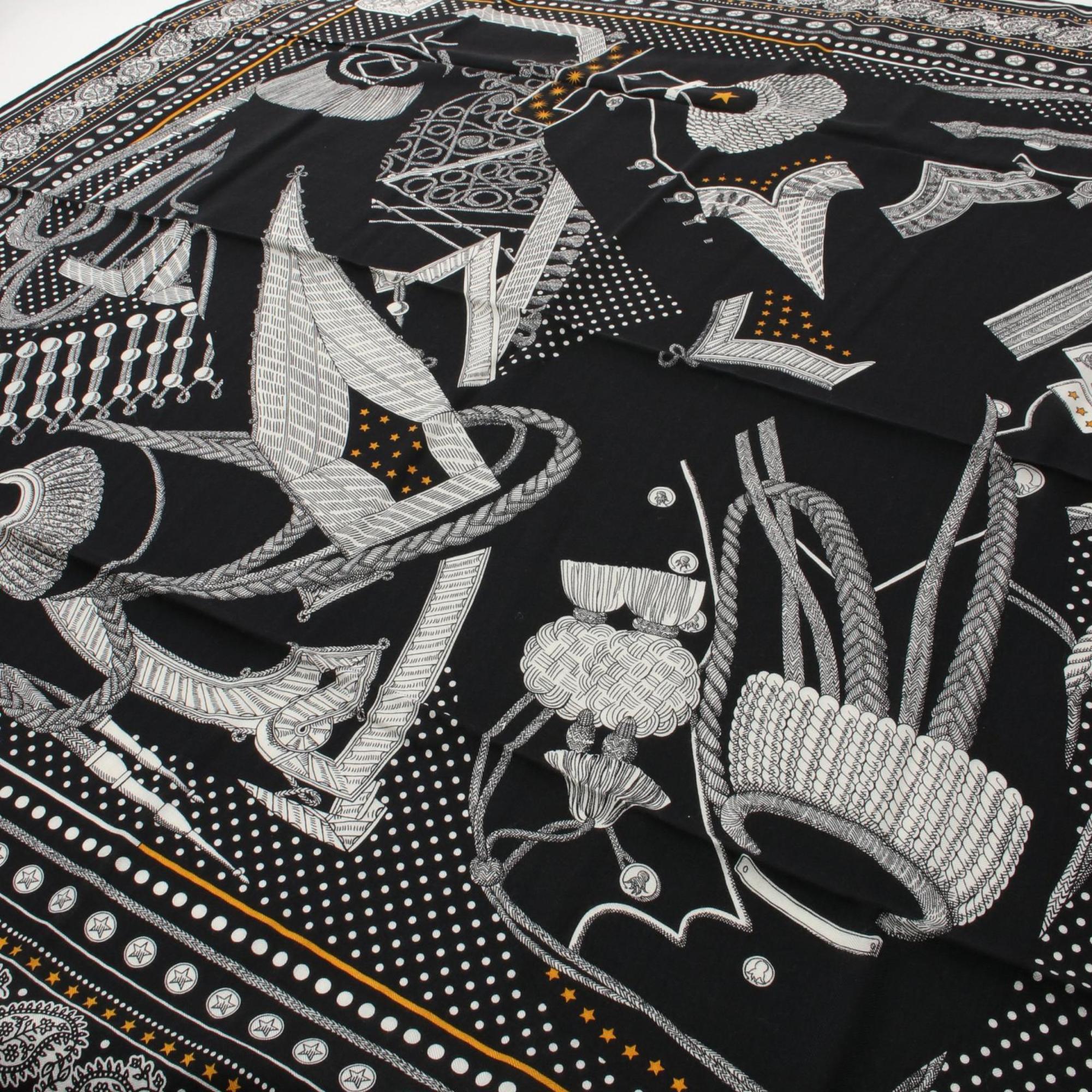 Hermes HERMES Carre Gean 140 ZOUAVES ET DRAGONS Scarf Silk Cashmere Women's Black Multicolor