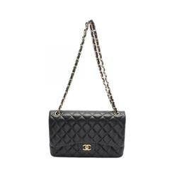 CHANEL Deca Matelasse 30 Classic Large W-Flap Shoulder Bag, Lambskin, Women's, Black, A58600