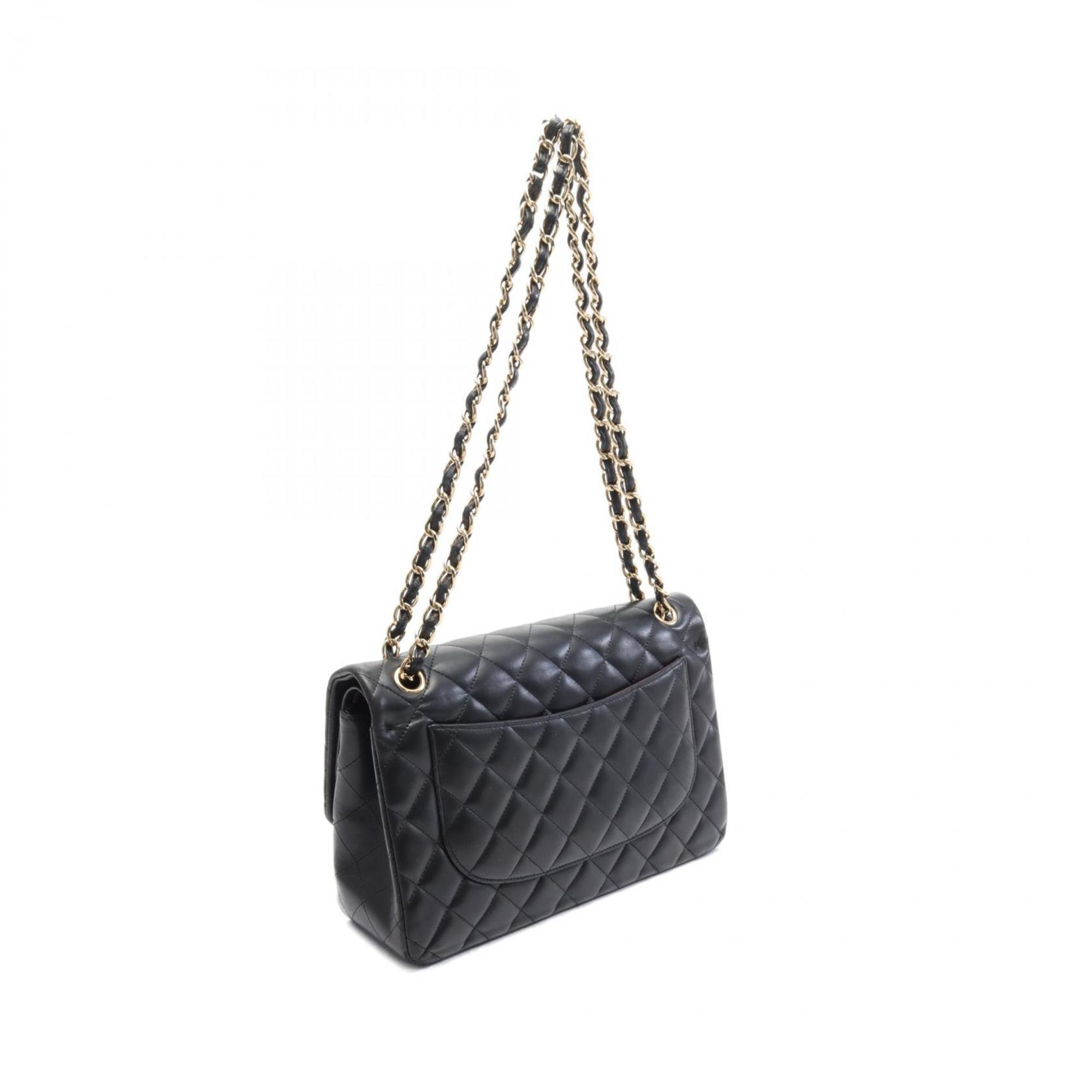 CHANEL Deca Matelasse 30 Classic Large W-Flap Shoulder Bag, Lambskin, Women's, Black, A58600