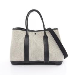 Hermes HERMES Garden TPM Tote Bag Leather Toile H Women's Beige Black