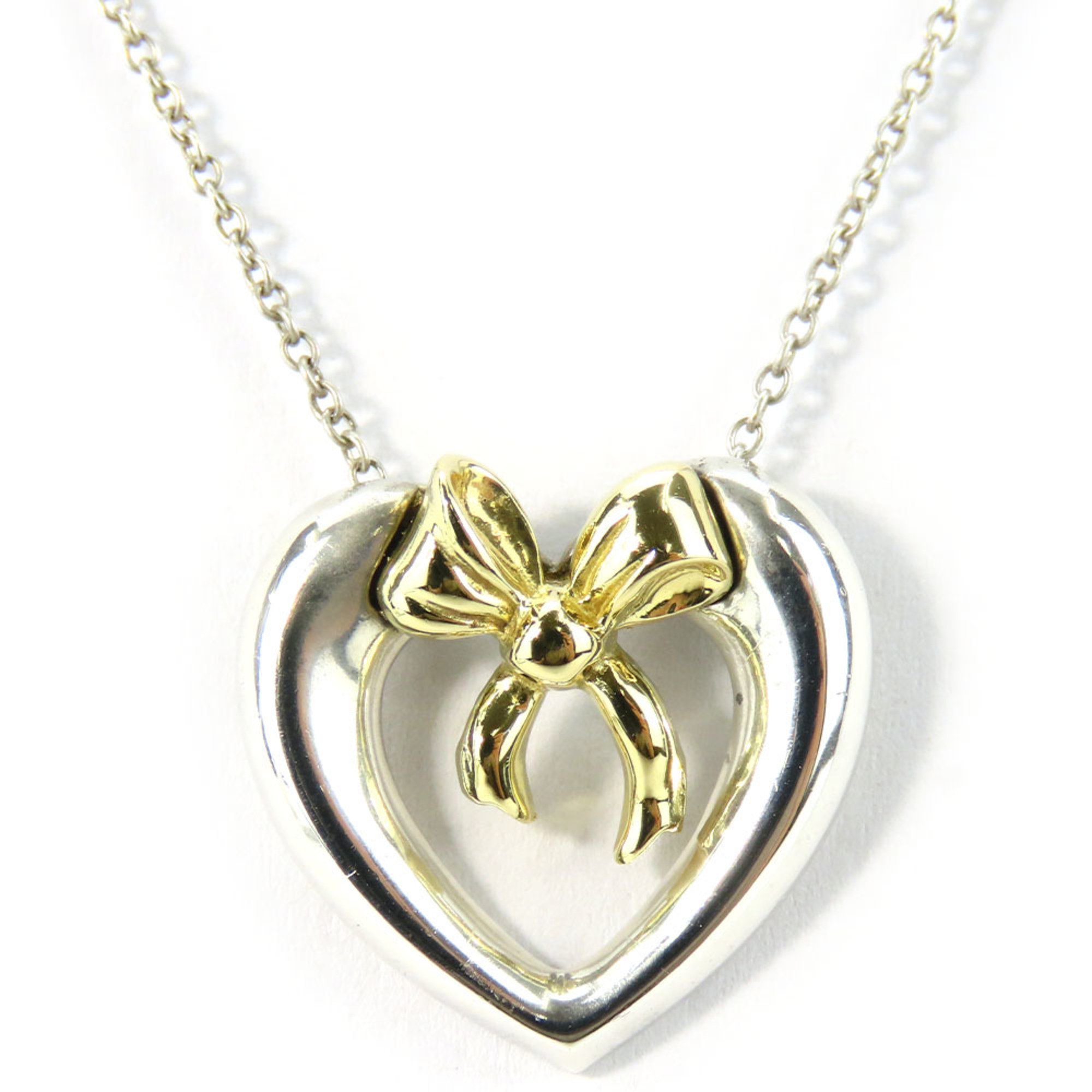 Tiffany Necklace Heart Ribbon Silver 925 K18YG Approx. 4.6g Combination Women's TIFFANY&Co.