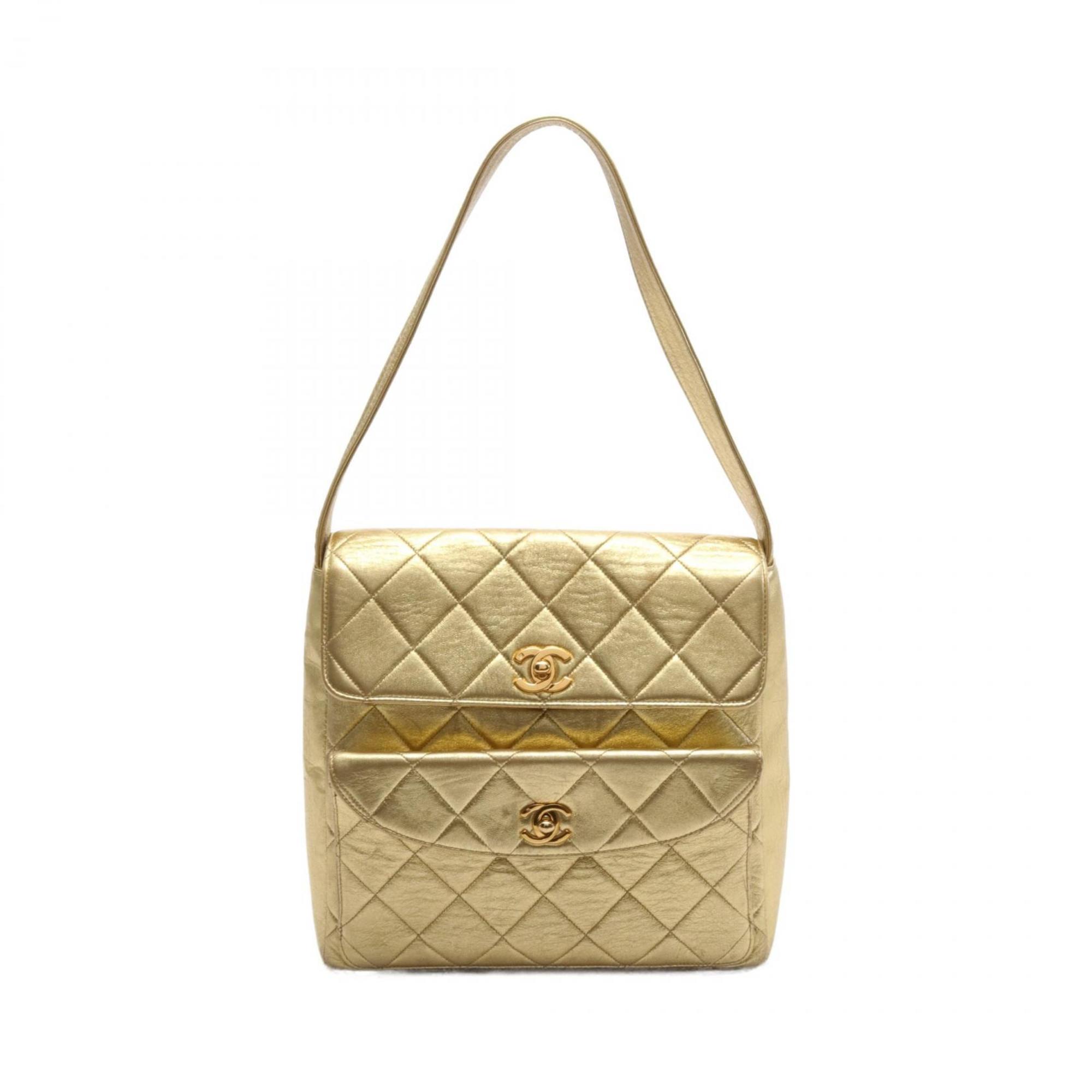 CHANEL Matelasse Shoulder Bag Leather Women's Gold