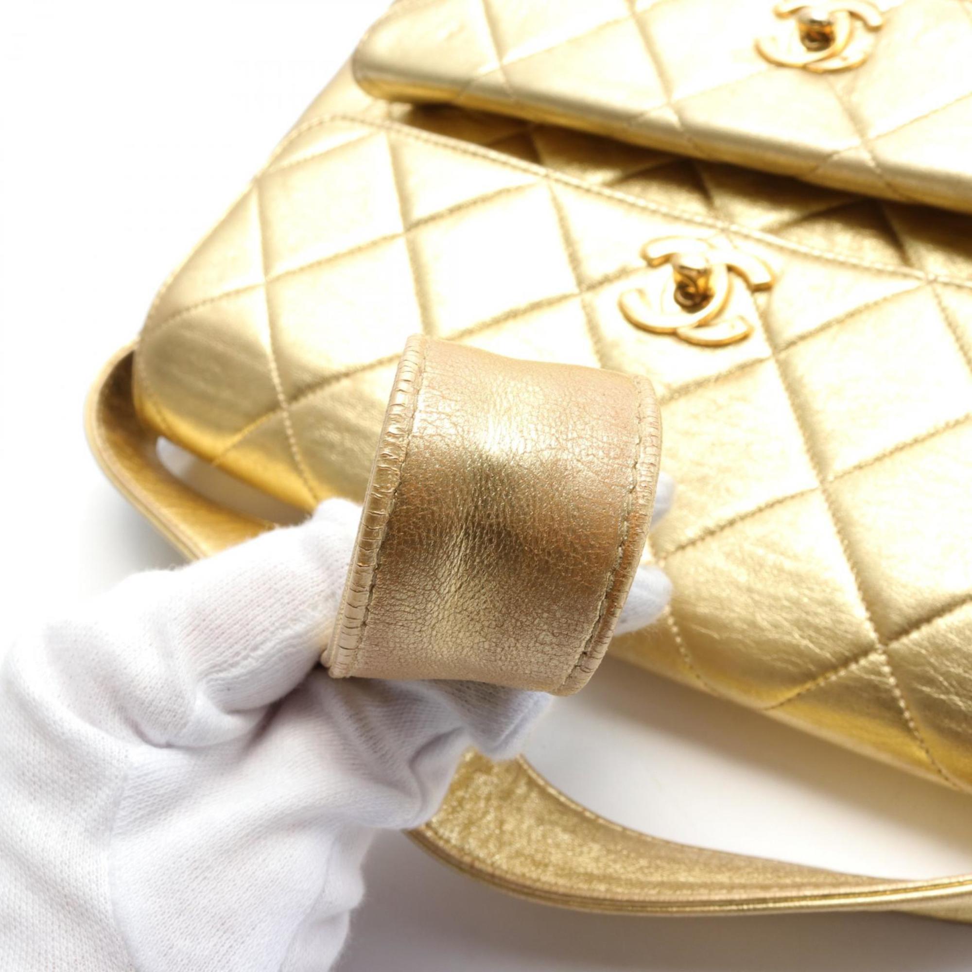 CHANEL Matelasse Shoulder Bag Leather Women's Gold