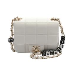 CHANEL Chocolate Bar Flap Shoulder Bag Leather Women's White AS3744