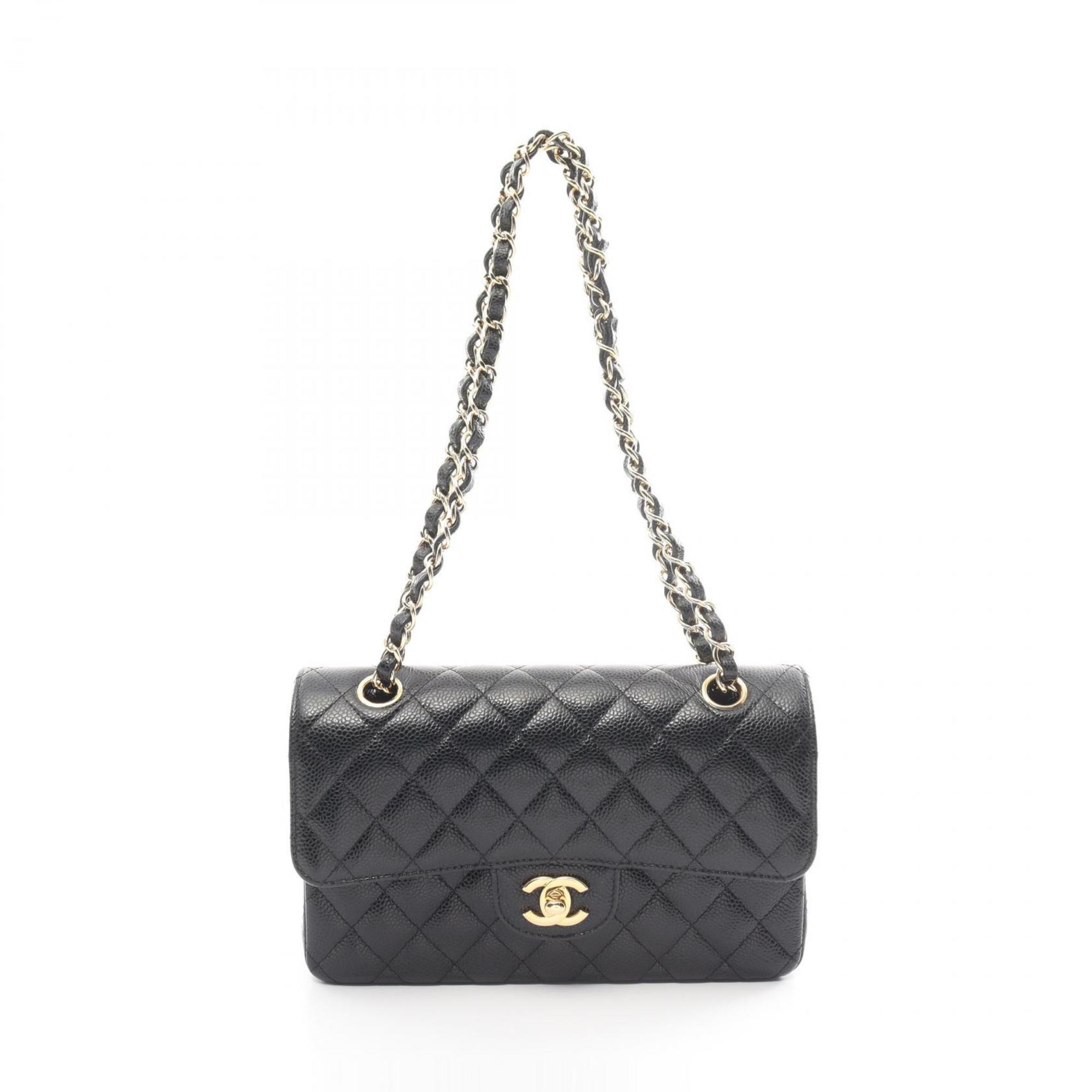 CHANEL Matelasse W-Flap Shoulder Bag Caviar Skin (Grained Calf) Women's Black A01113