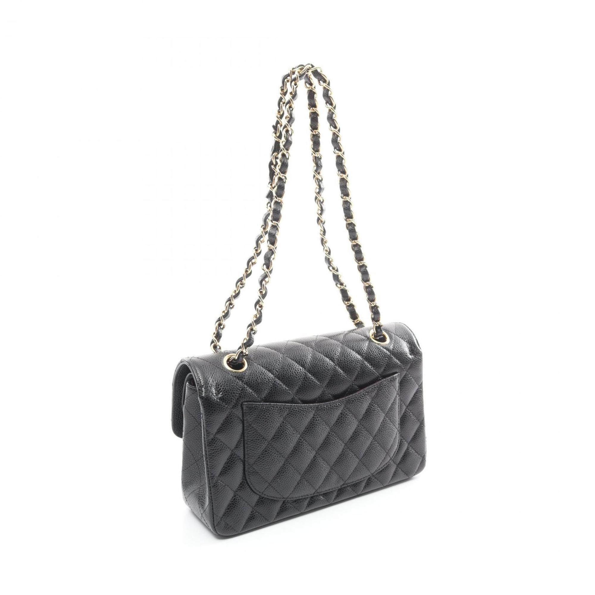 CHANEL Matelasse W-Flap Shoulder Bag Caviar Skin (Grained Calf) Women's Black A01113