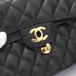 CHANEL Matelasse W-Flap Shoulder Bag Caviar Skin (Grained Calf) Women's Black A01113