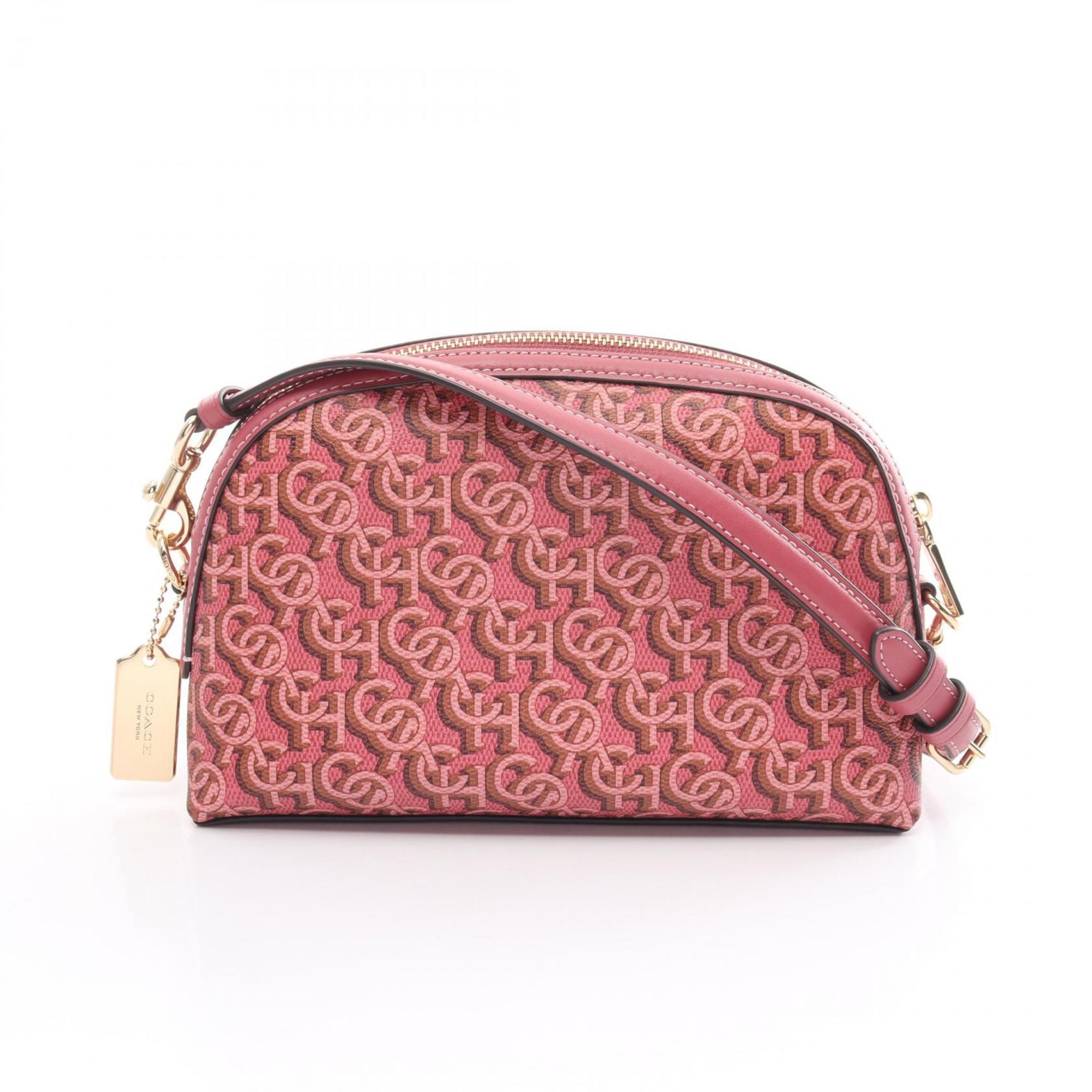 Coach Maddie Crossbody Signature Monogram Print Shoulder Bag Coated Canvas Leather Women's Pink Brown CF243