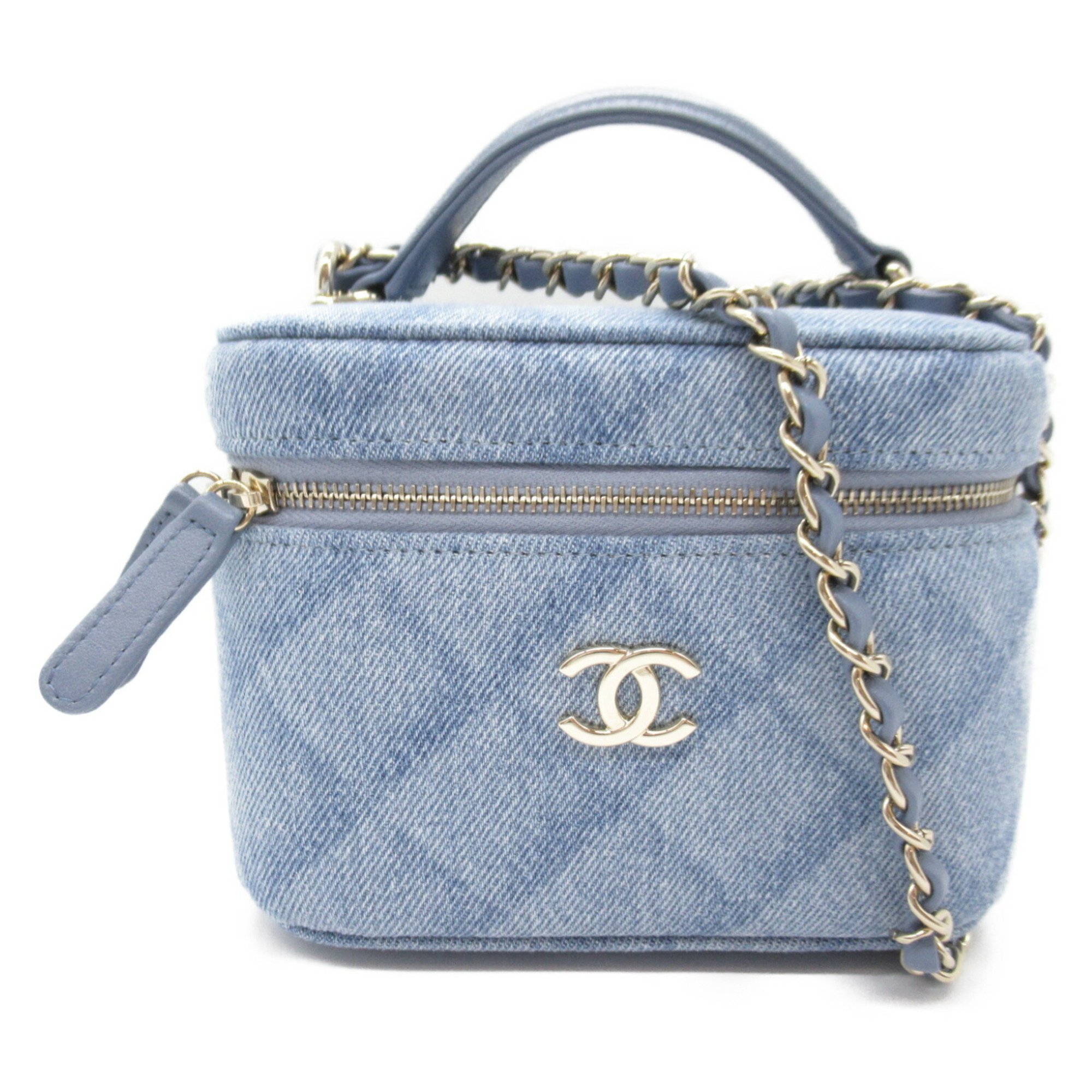 CHANEL Vanity Chain Shoulder Bag, Denim, Women's, Blue, Denim Blue