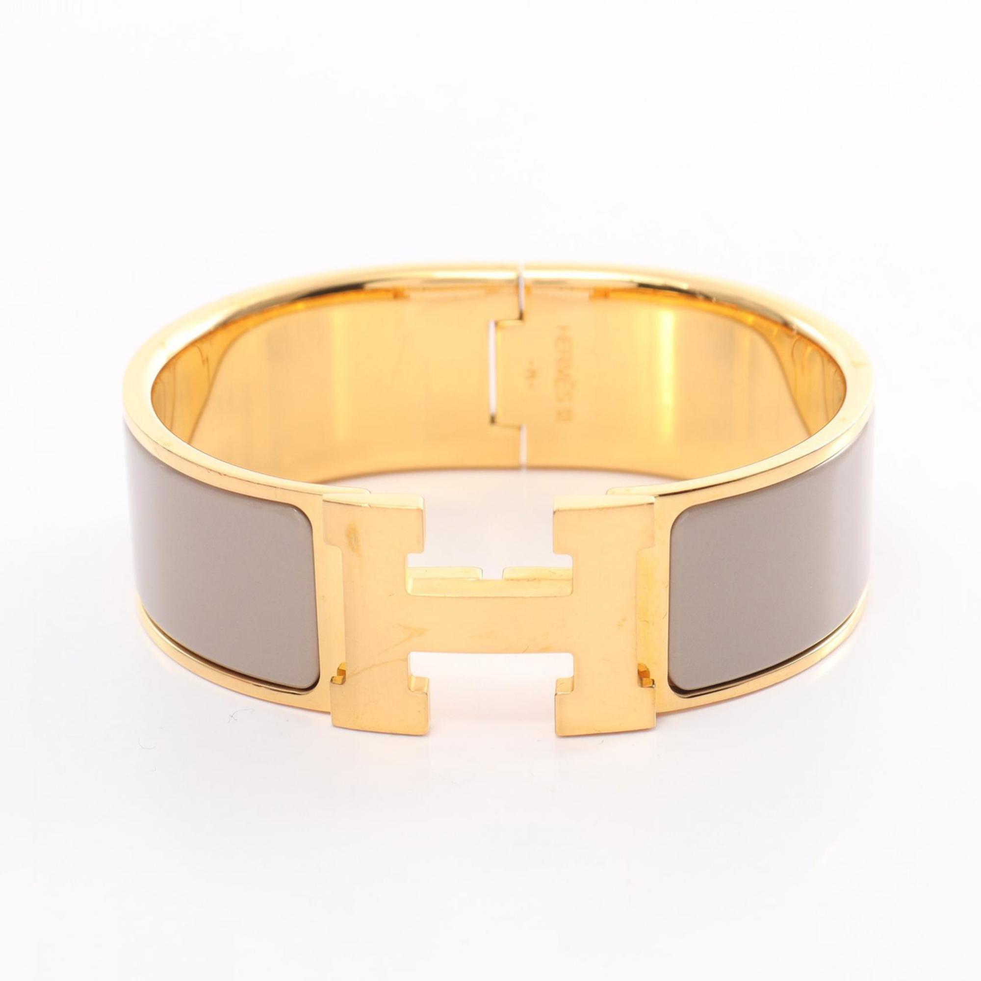 Hermes Click-Clack GM Bangle GP (Gold Plated) Enamel Women's Gold Beige