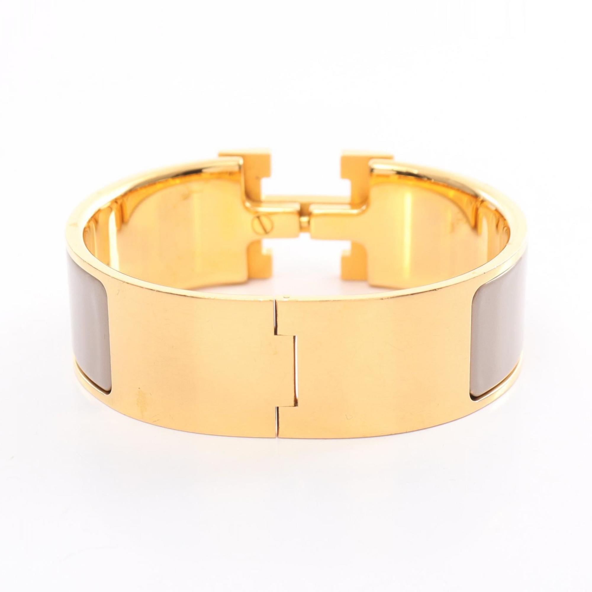 Hermes Click-Clack GM Bangle GP (Gold Plated) Enamel Women's Gold Beige