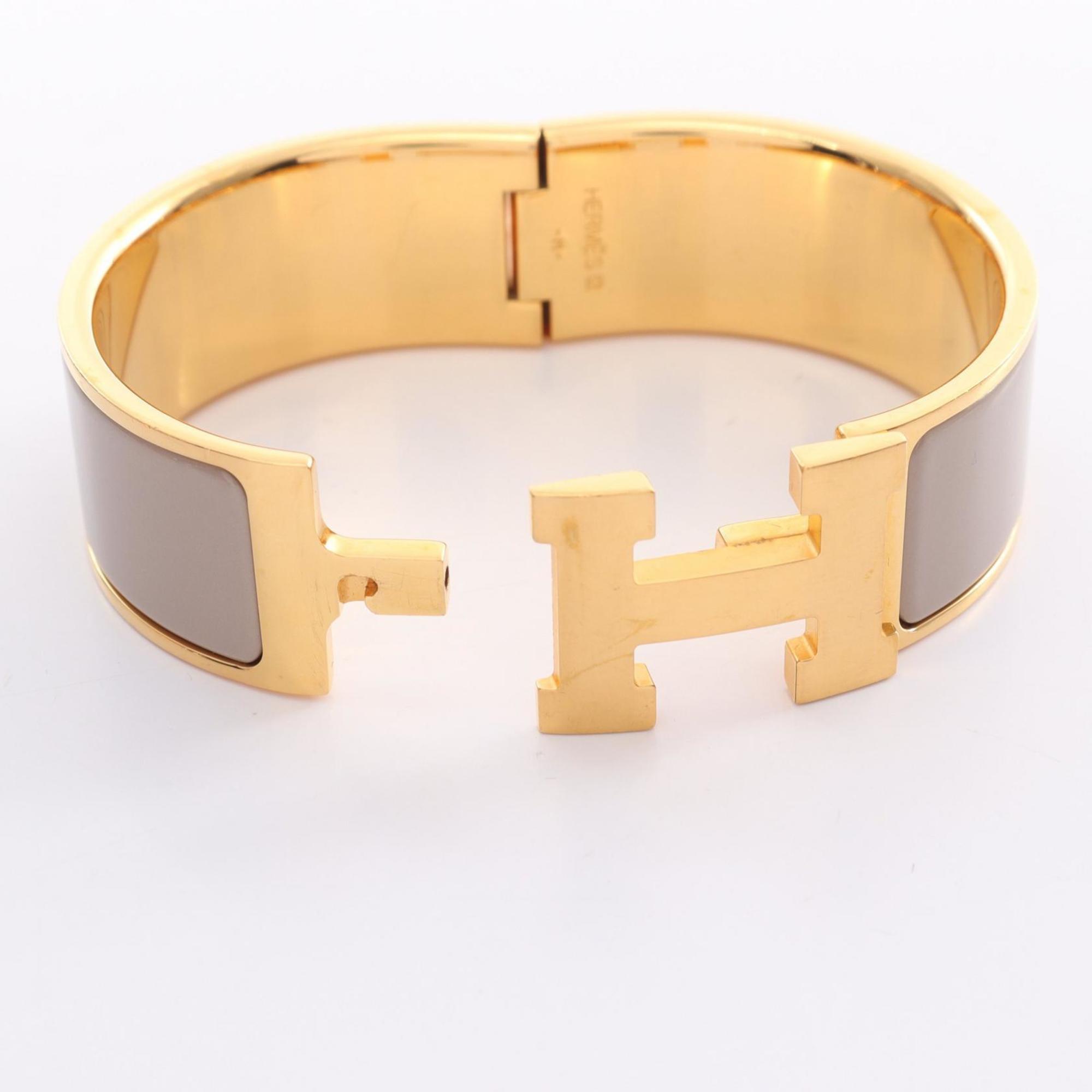 Hermes Click-Clack GM Bangle GP (Gold Plated) Enamel Women's Gold Beige