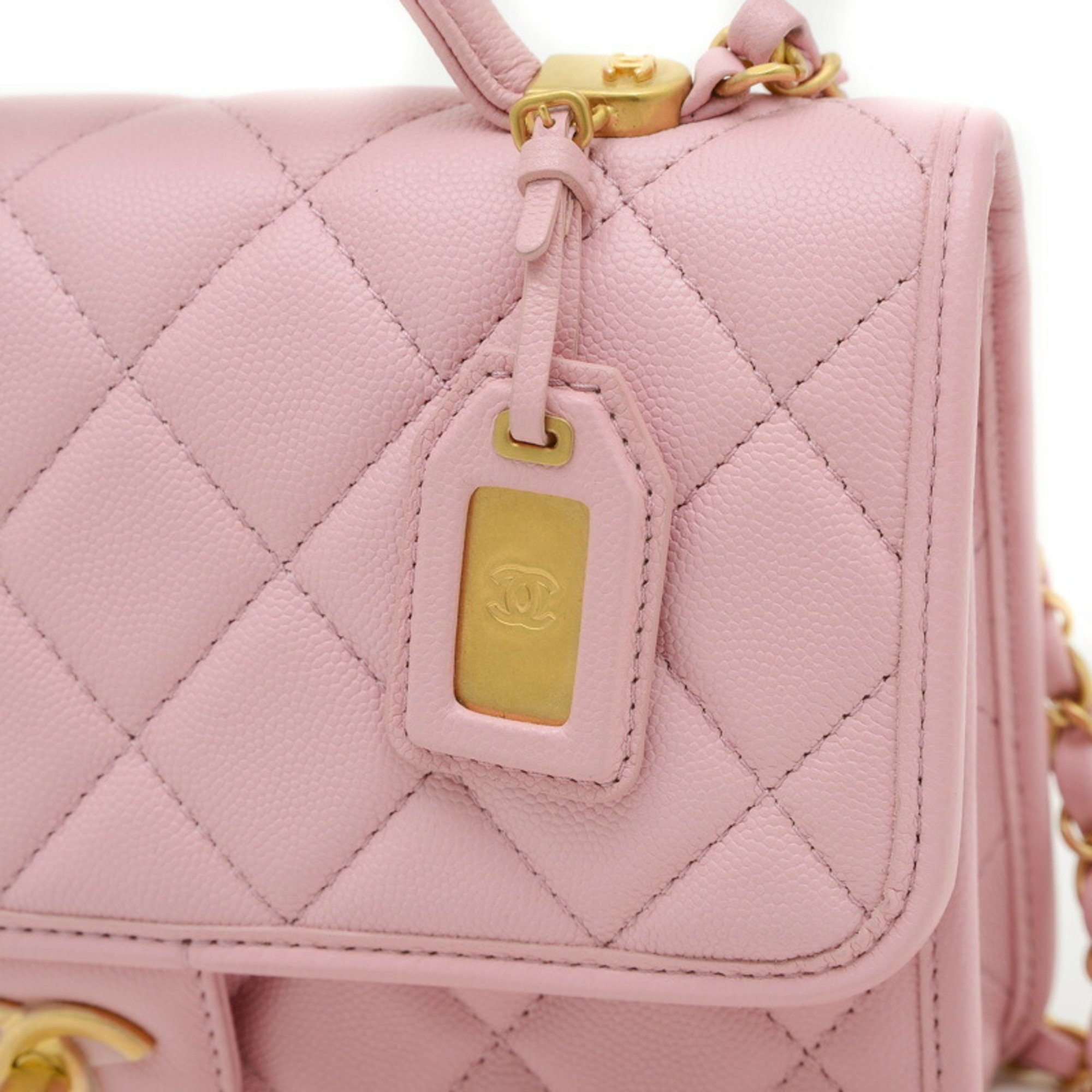 Chanel Matelasse Caviar Skin Chain Shoulder Bag Pink