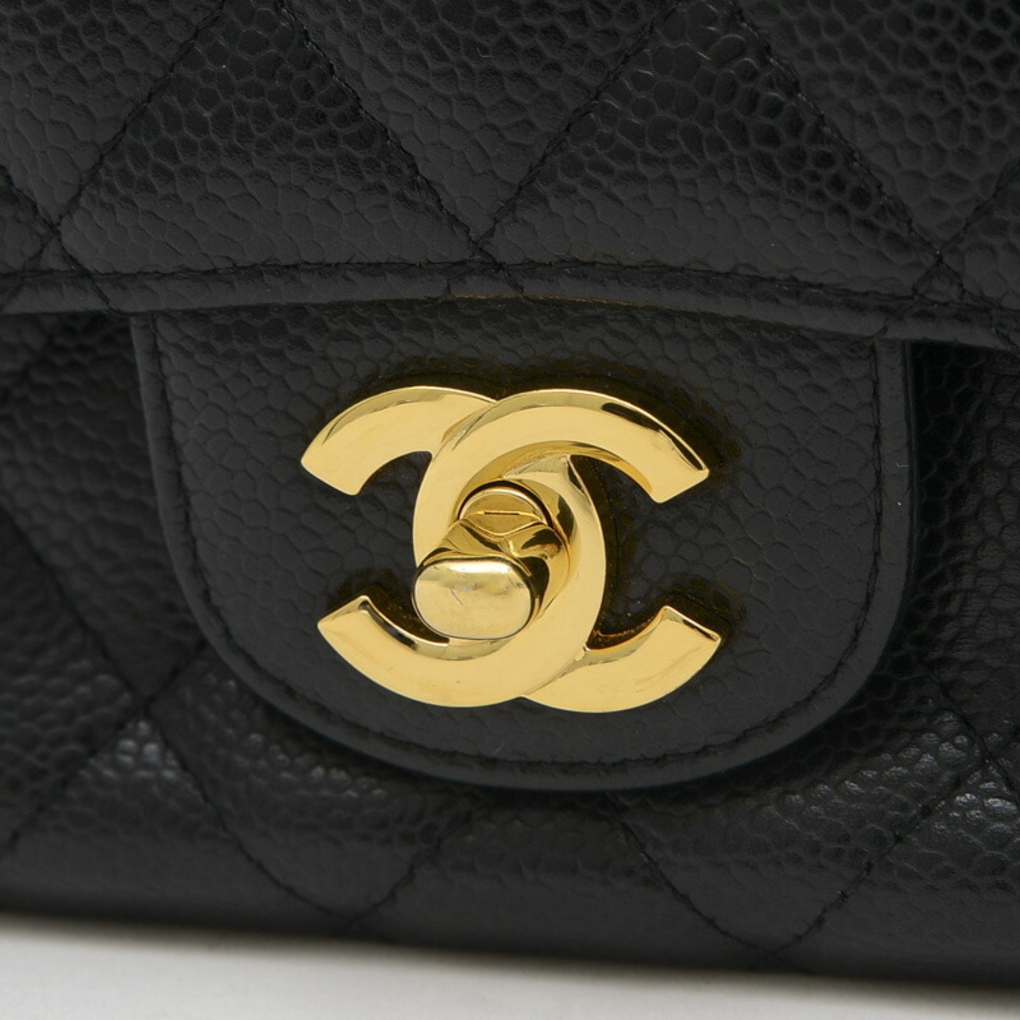 Chanel Matelasse 25 Double Chain Shoulder Bag Caviar Skin Black A01112