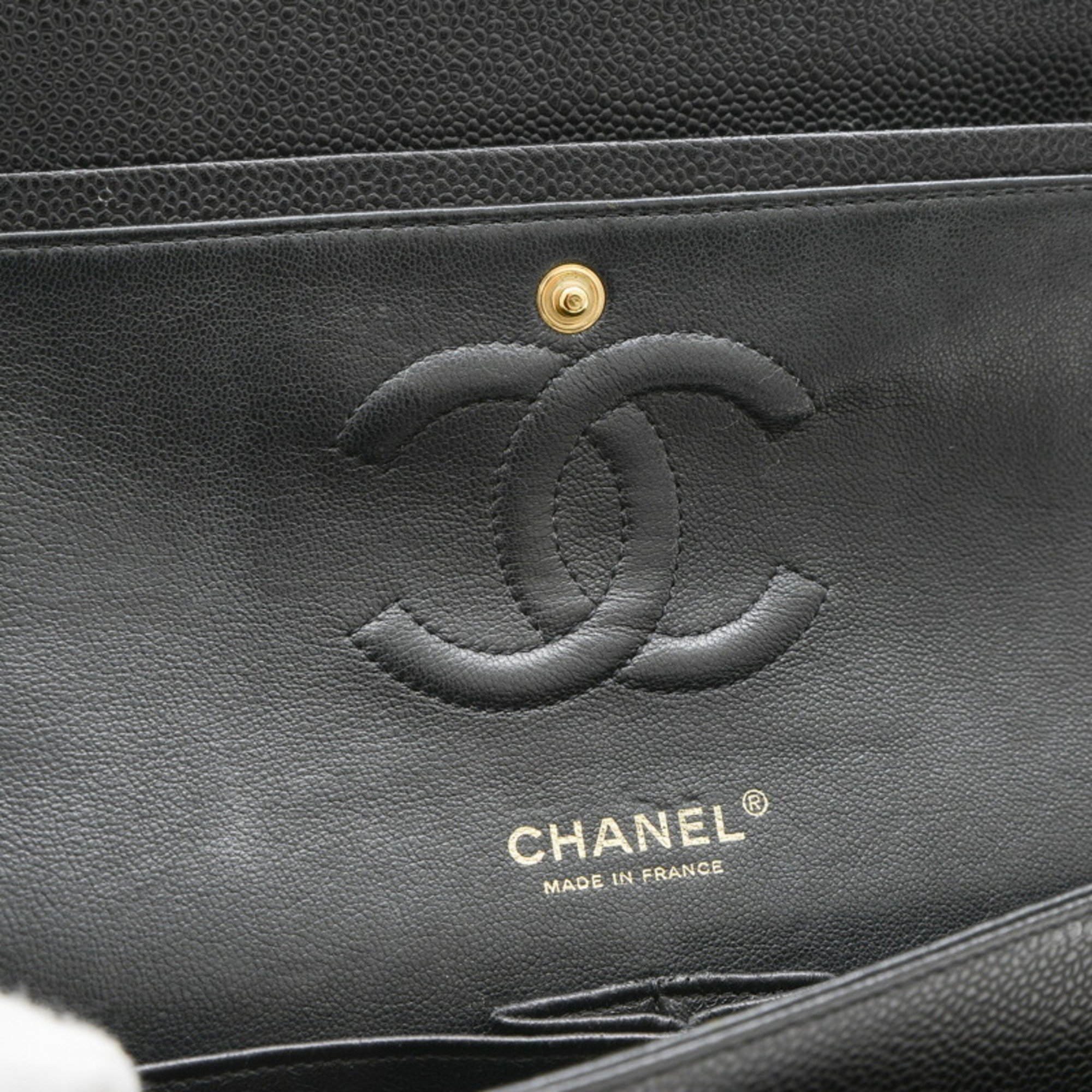 Chanel Matelasse 25 Double Chain Shoulder Bag Caviar Skin Black A01112