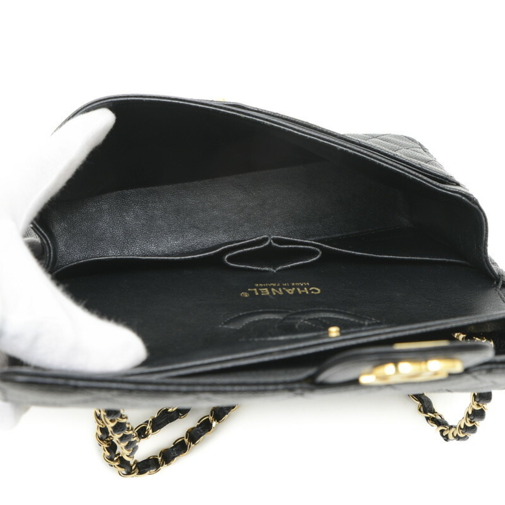 Chanel Matelasse 25 Double Chain Shoulder Bag Caviar Skin Black A01112