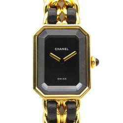 CHANEL Premiere M Watch GP (Gold Plated) Leather Strap Women's Black H0001