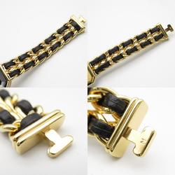 CHANEL Premiere M Watch GP (Gold Plated) Leather Strap Women's Black H0001