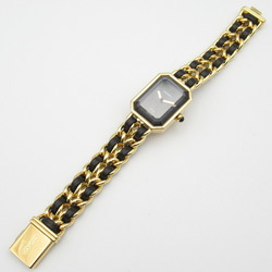 CHANEL Premiere M Watch GP (Gold Plated) Leather Strap Women's Black H0001