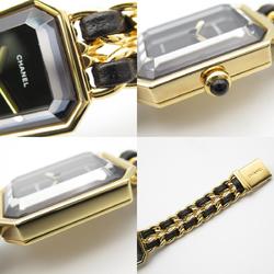 CHANEL Premiere M Watch GP (Gold Plated) Leather Strap Women's Black H0001