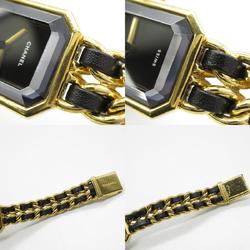 CHANEL Premiere M Watch GP (Gold Plated) Leather Strap Women's Black H0001