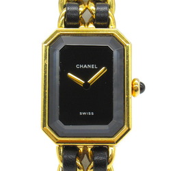 CHANEL Premiere M Watch GP (Gold Plated) Leather Strap Women's Black H0001