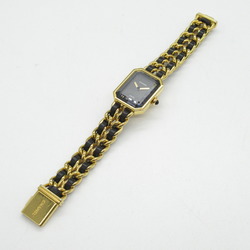 CHANEL Premiere M Watch GP (Gold Plated) Leather Strap Women's Black H0001