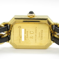 CHANEL Premiere M Watch GP (Gold Plated) Leather Strap Women's Black H0001