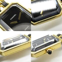 CHANEL Premiere M Watch GP (Gold Plated) Leather Strap Women's Black H0001