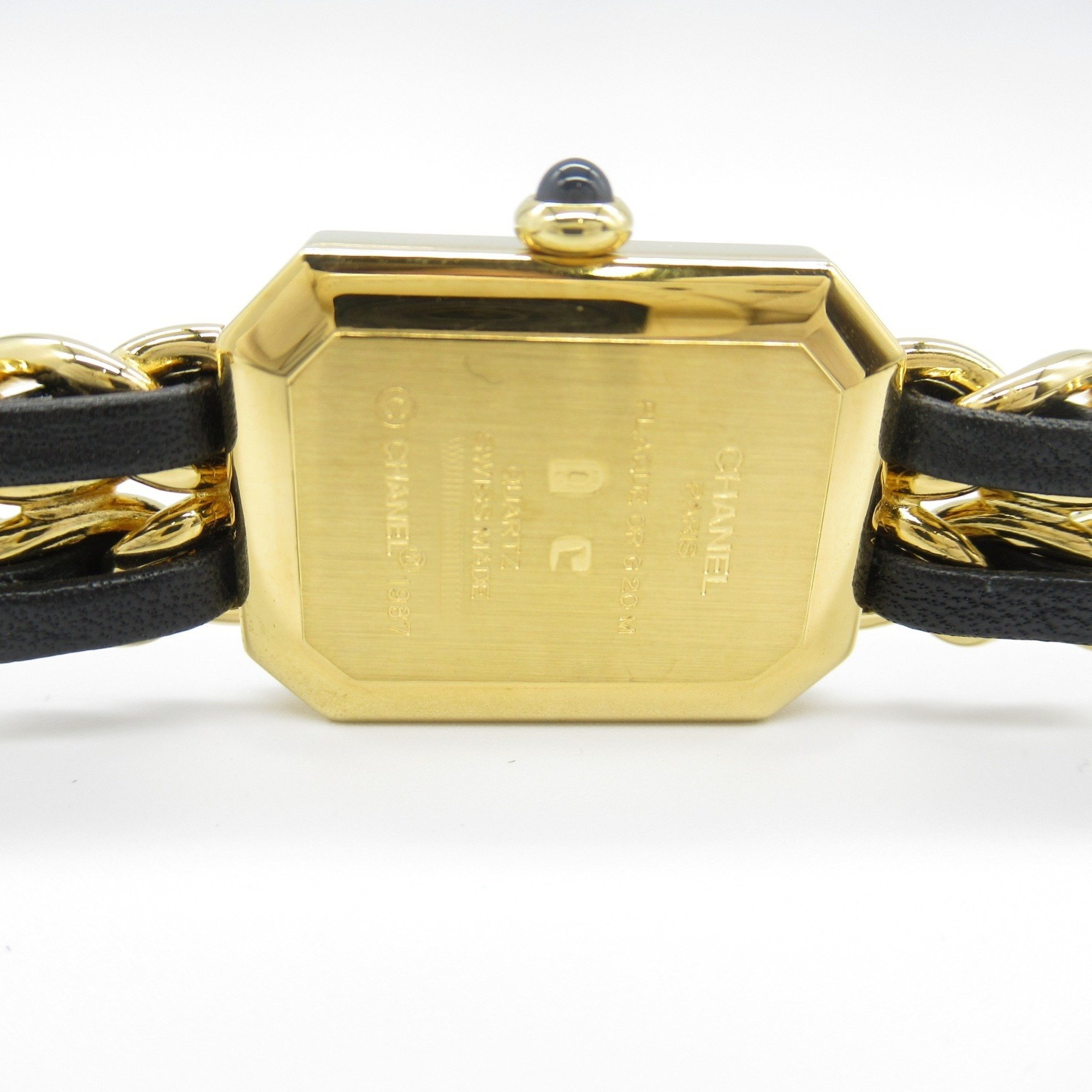 CHANEL Premiere M Watch, GP (Gold Plated), Leather, Women's, Black, H0001