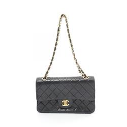 CHANEL Matelasse Double Flap Shoulder Bag, Lambskin, Women's, Black, A01113