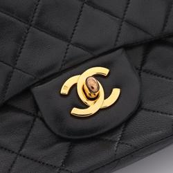 CHANEL Matelasse Double Flap Shoulder Bag, Lambskin, Women's, Black, A01113