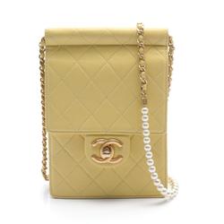 CHANEL Matelasse Shoulder Bag Leather Women's Yellow