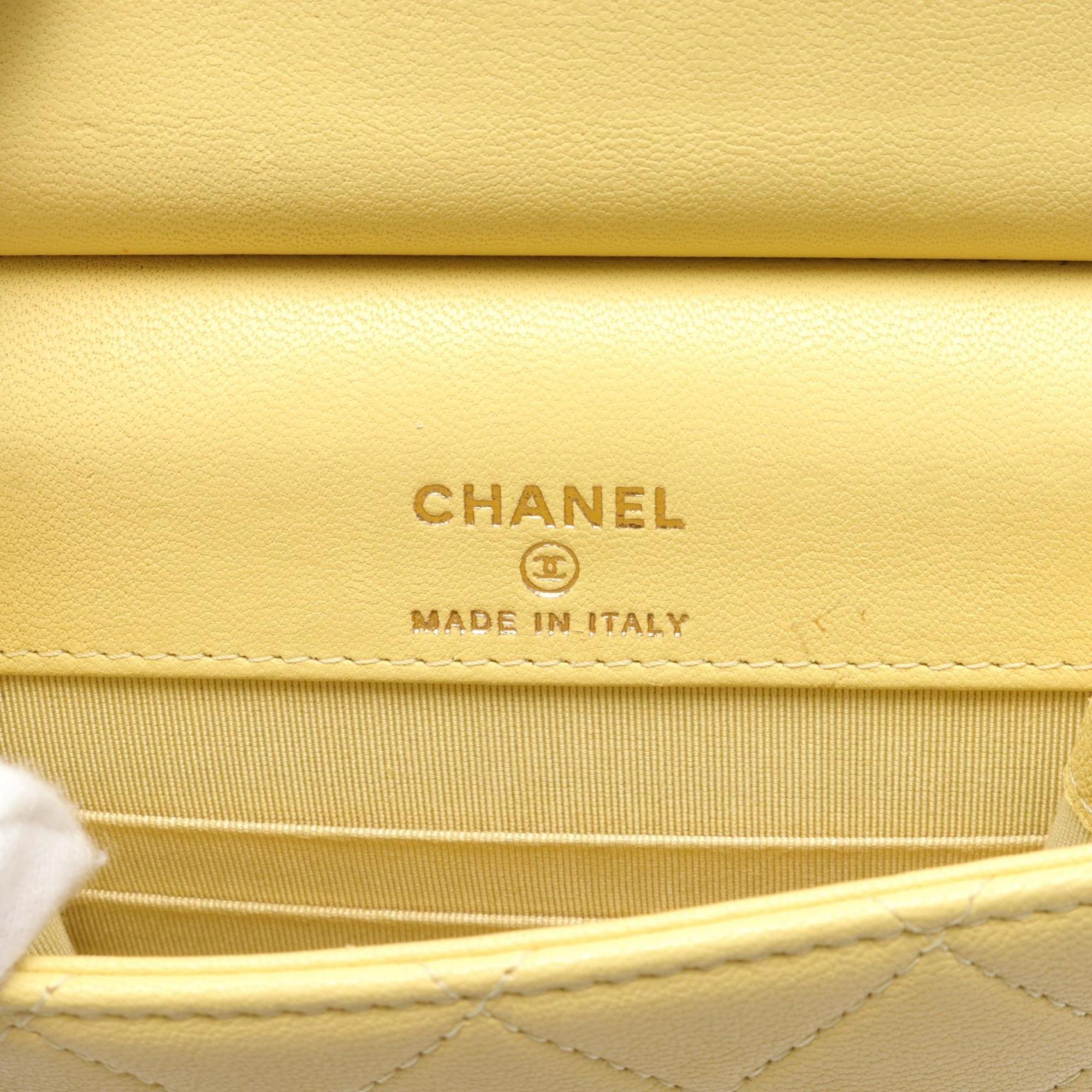 CHANEL Matelasse Shoulder Bag Leather Women's Yellow