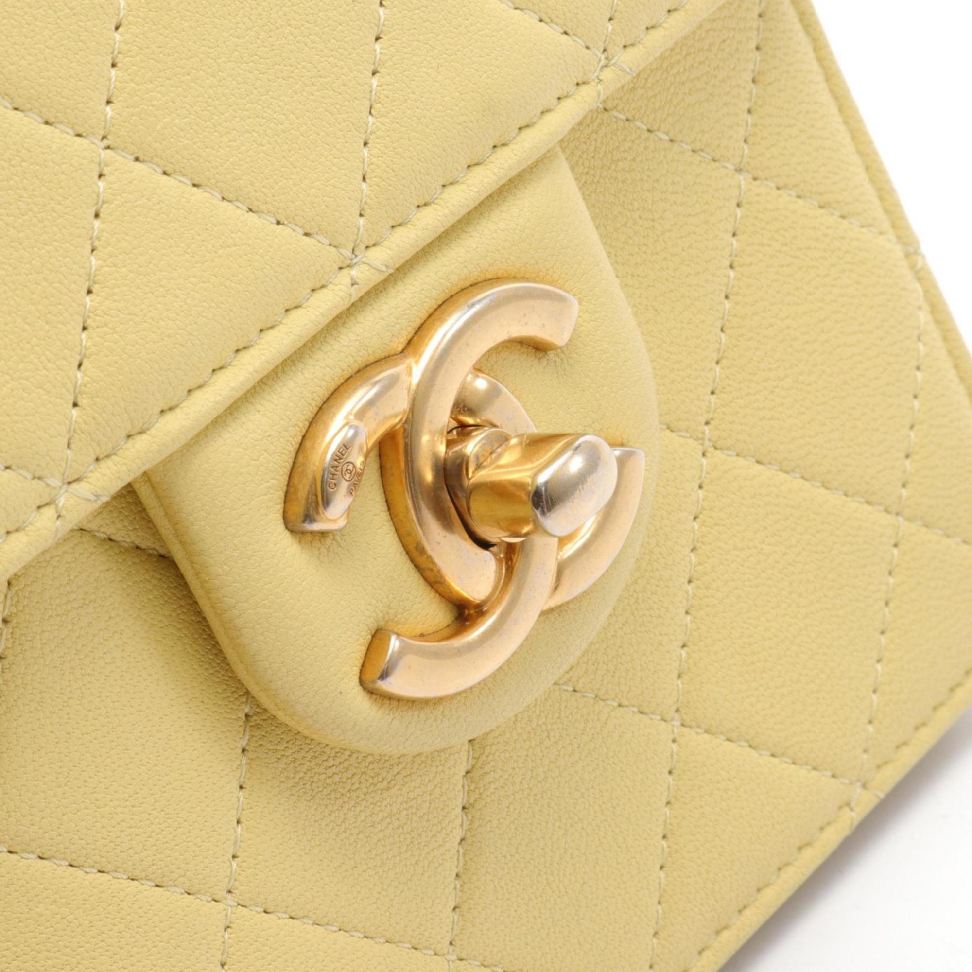 CHANEL Matelasse Shoulder Bag Leather Women's Yellow