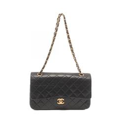 CHANEL Matelasse Double Flap Shoulder Bag, Lambskin, Women's, Black, A01112