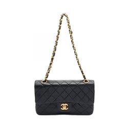 CHANEL Matelasse Double Flap Shoulder Bag, Lambskin, Women's, Navy