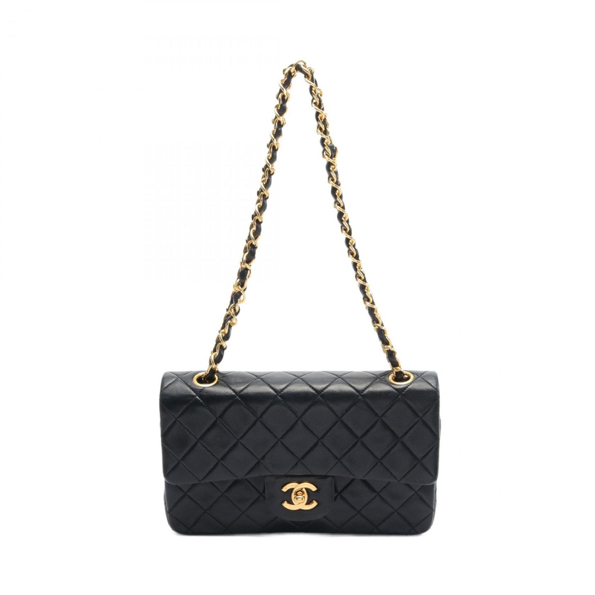 CHANEL Matelasse Double Flap Shoulder Bag, Lambskin, Women's, Navy