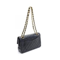 CHANEL Matelasse Double Flap Shoulder Bag, Lambskin, Women's, Navy