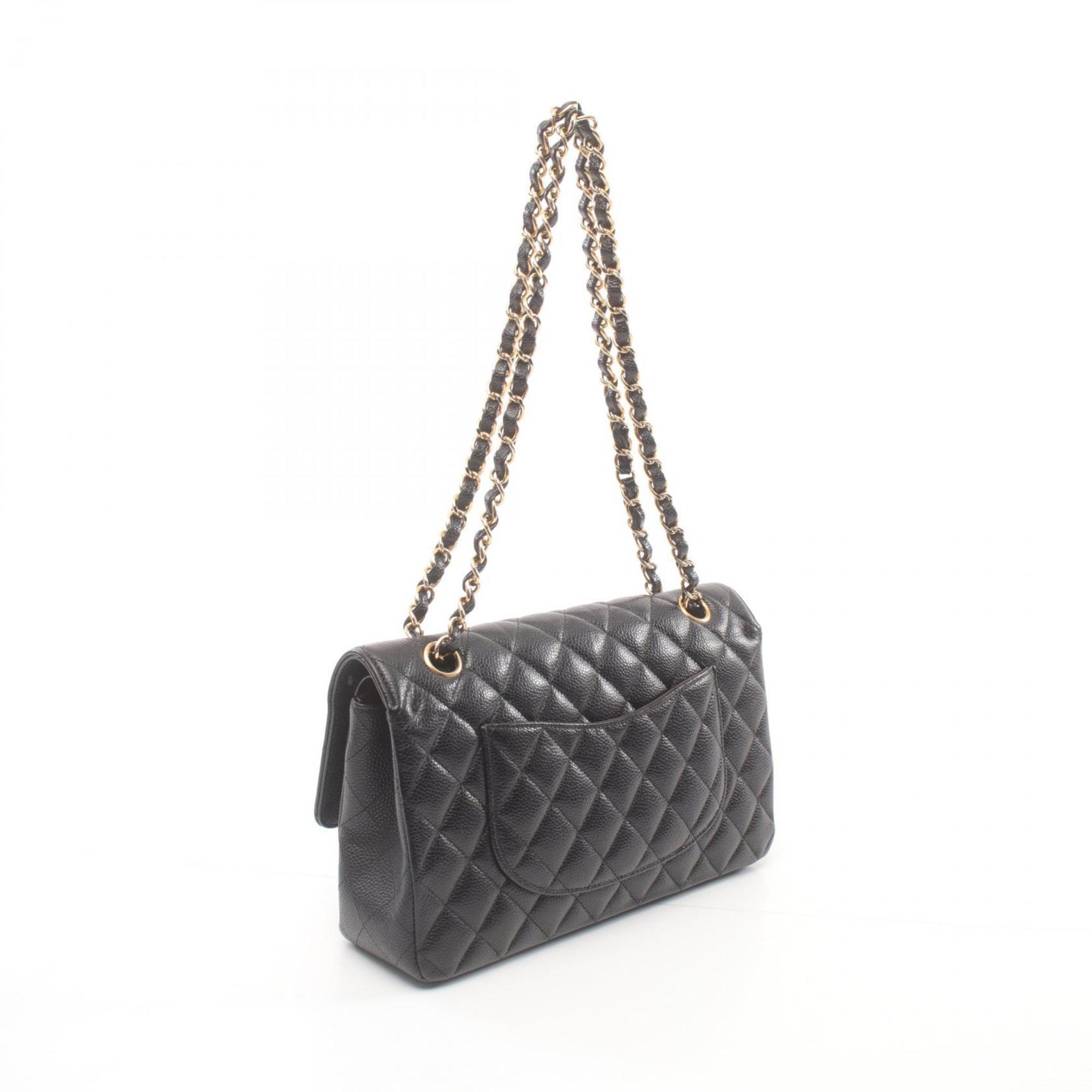 CHANEL Matelasse W-Flap Shoulder Bag Caviar Skin (Grained Calf) Women's Black 1112