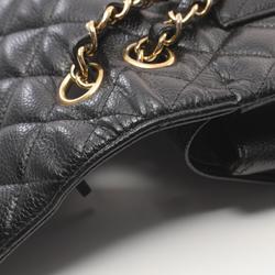 CHANEL Matelasse W-Flap Shoulder Bag Caviar Skin (Grained Calf) Women's Black 1112