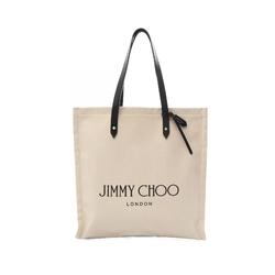 JIMMY CHOO LOGO TOTE Tote Bag Canvas Leather Women's Ivory Black